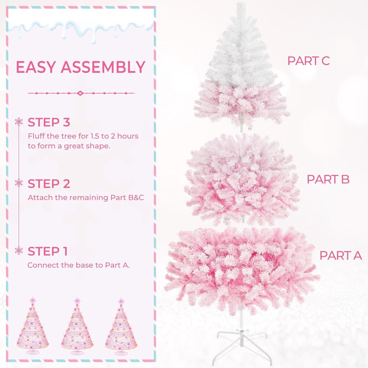 Yaheetech 7.5ft Pre-lit Artificial Christmas Tree W/Incandescent Warm White Lights, Snow Flocked Full Prelighted Xmas Tree W/1284 Branch Tips, 550 Incandescent Lights & Foldable Stand, Green & White