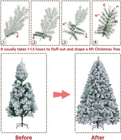 Yaheetech 7.5ft Pre-lit Artificial Christmas Tree W/Incandescent Warm White Lights, Snow Flocked Full Prelighted Xmas Tree W/1284 Branch Tips, 550 Incandescent Lights & Foldable Stand, Green & White