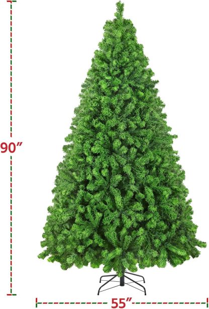 Yaheetech 7.5ft Pre-lit Artificial Christmas Tree W/Incandescent Warm White Lights, Snow Flocked Full Prelighted Xmas Tree W/1284 Branch Tips, 550 Incandescent Lights & Foldable Stand, Green & White