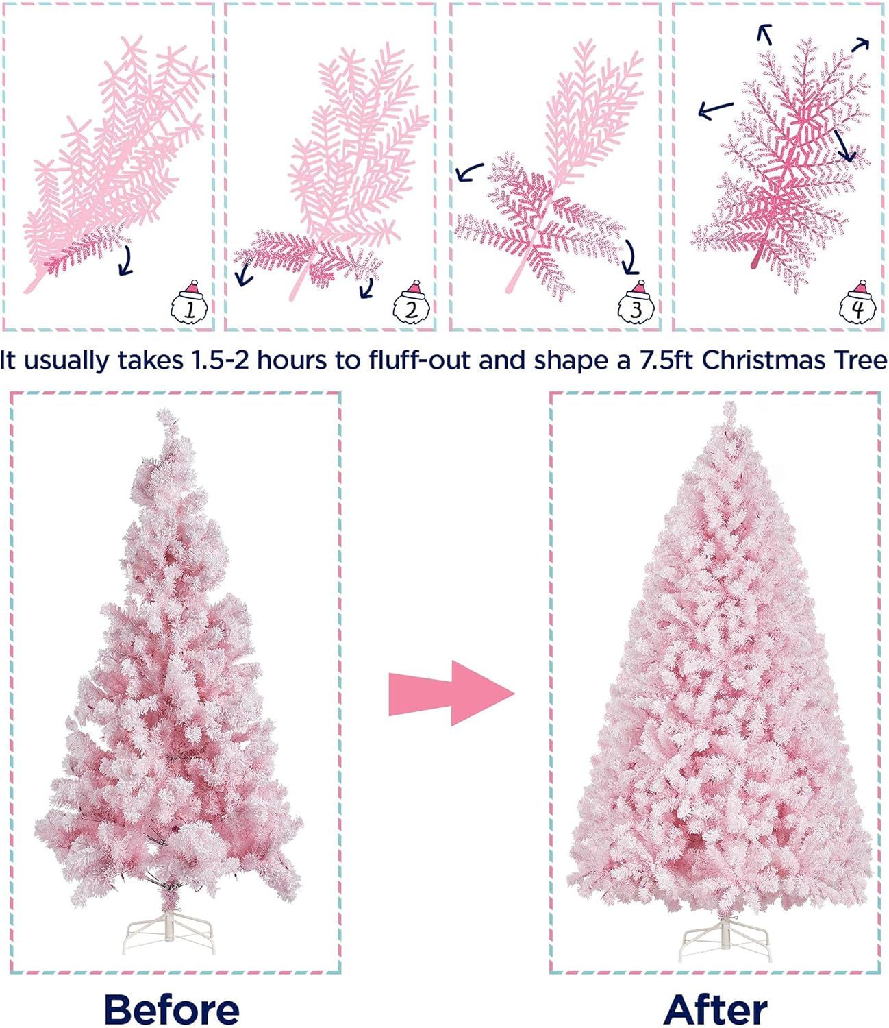 Yaheetech 7.5ft Pre-lit Artificial Christmas Tree W/Incandescent Warm White Lights, Snow Flocked Full Prelighted Xmas Tree W/1284 Branch Tips, 550 Incandescent Lights & Foldable Stand, Green & White