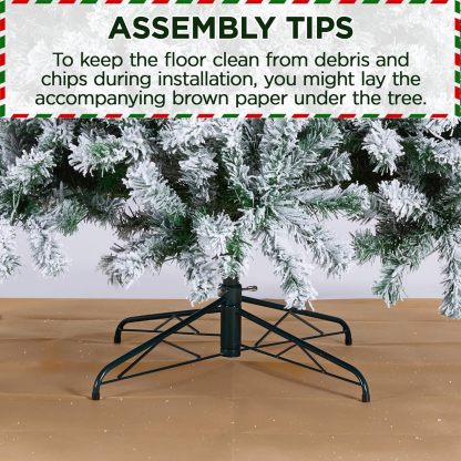 Yaheetech 7.5ft Pre-lit Artificial Christmas Tree W/Incandescent Warm White Lights, Snow Flocked Full Prelighted Xmas Tree W/1284 Branch Tips, 550 Incandescent Lights & Foldable Stand, Green & White