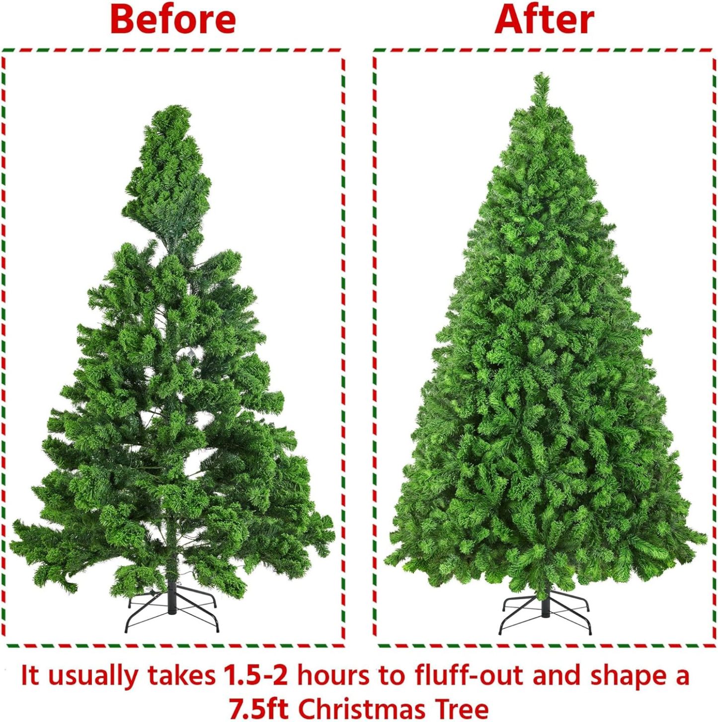 Yaheetech 7.5ft Pre-lit Artificial Christmas Tree W/Incandescent Warm White Lights, Snow Flocked Full Prelighted Xmas Tree W/1284 Branch Tips, 550 Incandescent Lights & Foldable Stand, Green & White