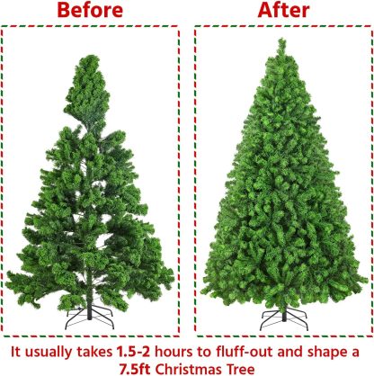 Yaheetech 7.5ft Pre-lit Artificial Christmas Tree W/Incandescent Warm White Lights, Snow Flocked Full Prelighted Xmas Tree W/1284 Branch Tips, 550 Incandescent Lights & Foldable Stand, Green & White