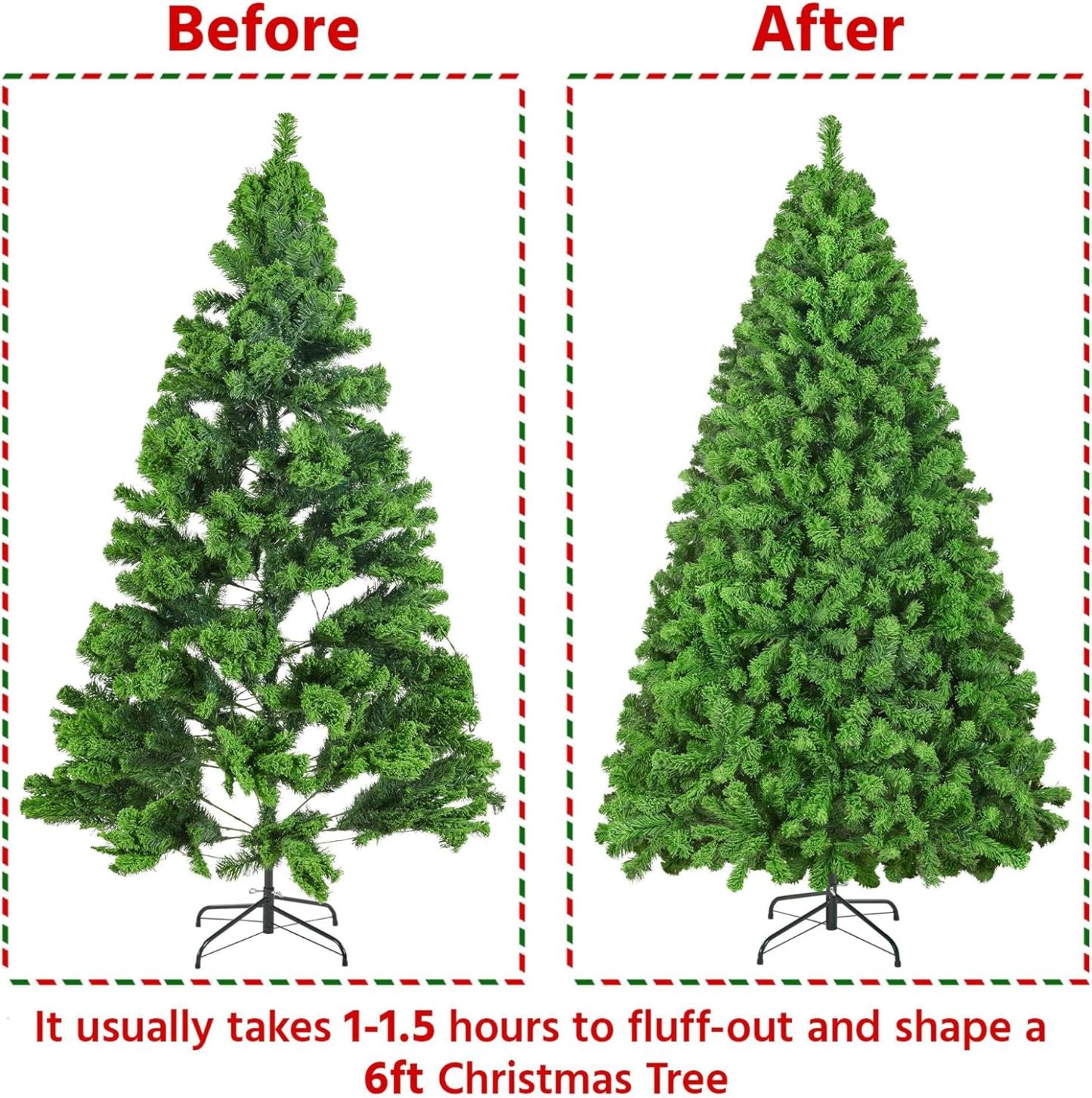 Yaheetech 7.5ft Pre-lit Artificial Christmas Tree W/Incandescent Warm White Lights, Snow Flocked Full Prelighted Xmas Tree W/1284 Branch Tips, 550 Incandescent Lights & Foldable Stand, Green & White
