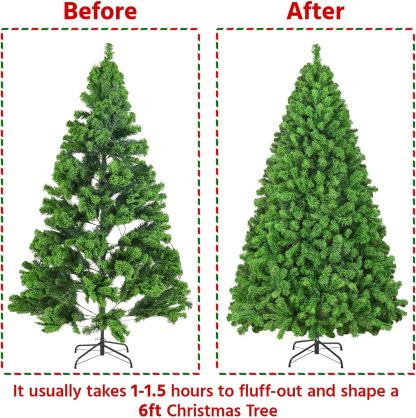 Yaheetech 7.5ft Pre-lit Artificial Christmas Tree W/Incandescent Warm White Lights, Snow Flocked Full Prelighted Xmas Tree W/1284 Branch Tips, 550 Incandescent Lights & Foldable Stand, Green & White