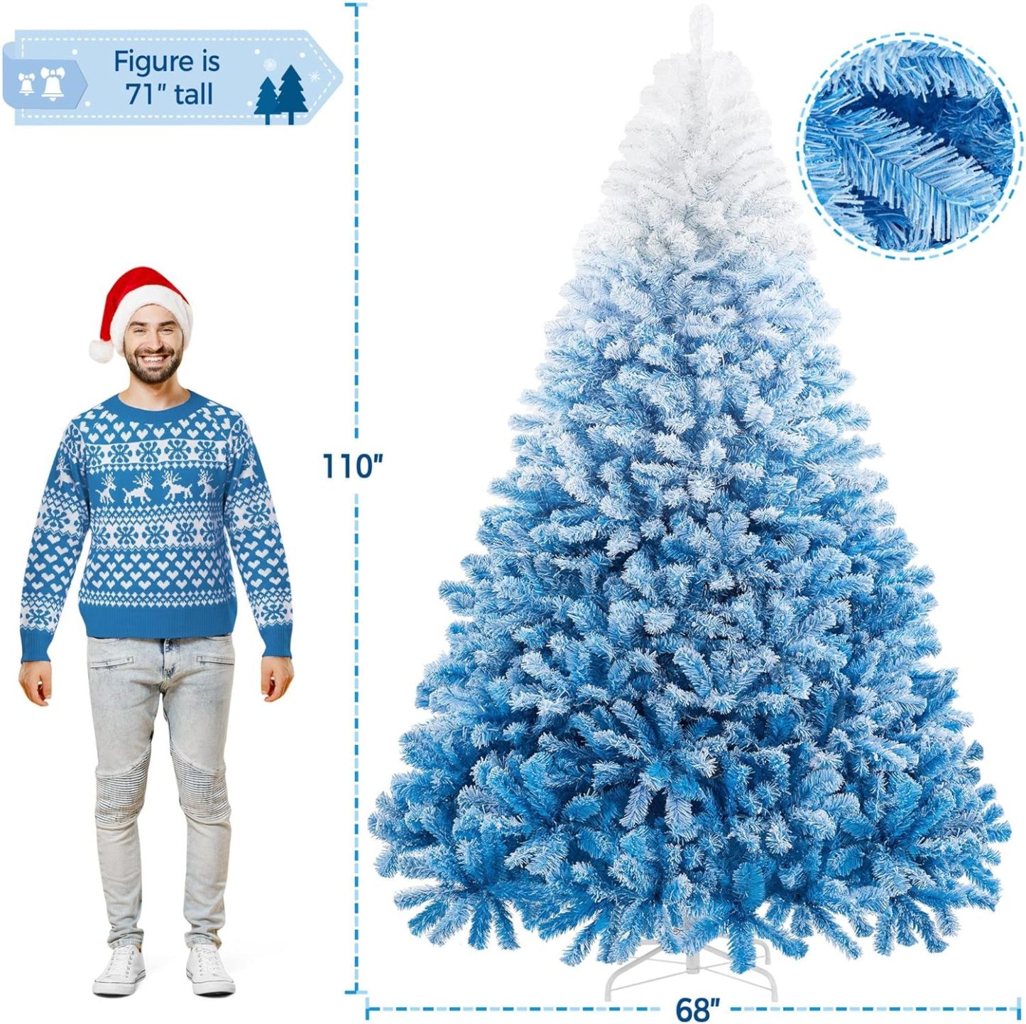 Yaheetech 7.5ft Pre-lit Artificial Christmas Tree W/Incandescent Warm White Lights, Snow Flocked Full Prelighted Xmas Tree W/1284 Branch Tips, 550 Incandescent Lights & Foldable Stand, Green & White