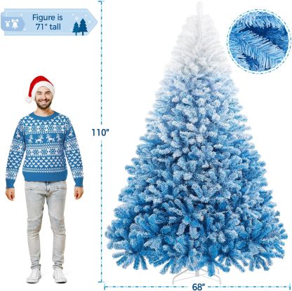 Yaheetech 7.5ft Pre-lit Artificial Christmas Tree W/Incandescent Warm White Lights, Snow Flocked Full Prelighted Xmas Tree W/1284 Branch Tips, 550 Incandescent Lights & Foldable Stand, Green & White