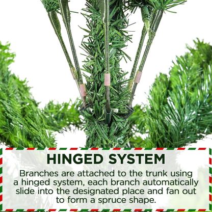 Yaheetech 7.5ft Pre-lit Artificial Christmas Tree W/Incandescent Warm White Lights, Snow Flocked Full Prelighted Xmas Tree W/1284 Branch Tips, 550 Incandescent Lights & Foldable Stand, Green & White