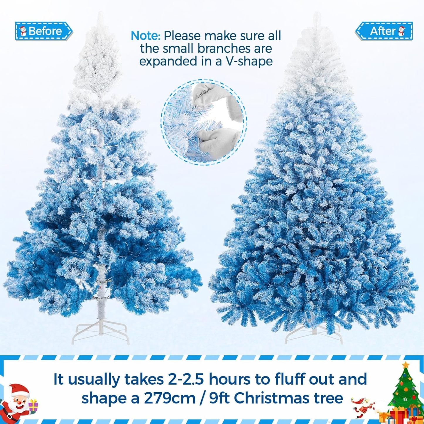 Yaheetech 7.5ft Pre-lit Artificial Christmas Tree W/Incandescent Warm White Lights, Snow Flocked Full Prelighted Xmas Tree W/1284 Branch Tips, 550 Incandescent Lights & Foldable Stand, Green & White
