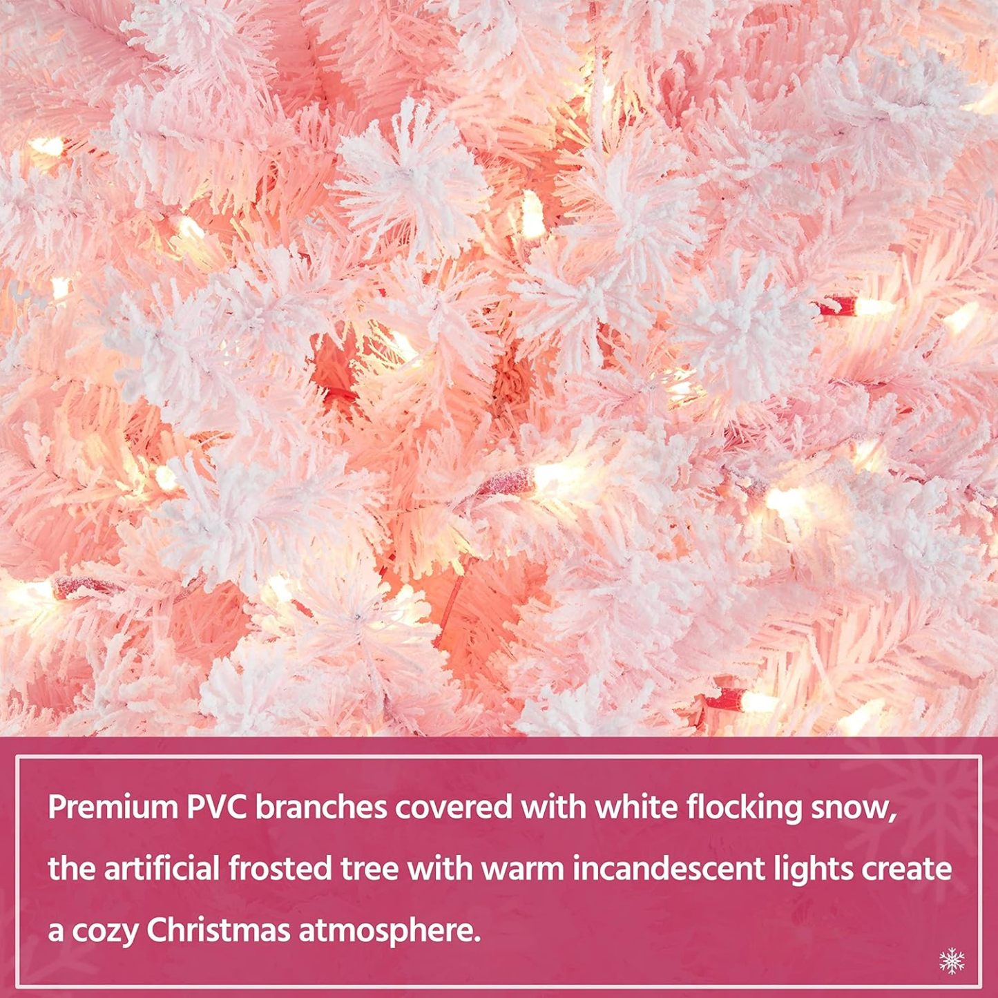 Yaheetech 7.5ft Pre-lit Artificial Christmas Tree W/Incandescent Warm White Lights, Snow Flocked Full Prelighted Xmas Tree W/1284 Branch Tips, 550 Incandescent Lights & Foldable Stand, Green & White