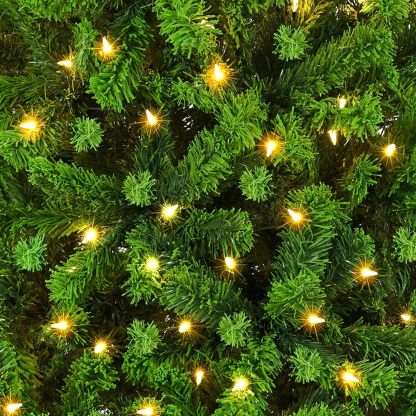 Yaheetech 7.5ft Pre-lit Artificial Christmas Tree W/Incandescent Warm White Lights, Snow Flocked Full Prelighted Xmas Tree W/1284 Branch Tips, 550 Incandescent Lights & Foldable Stand, Green & White