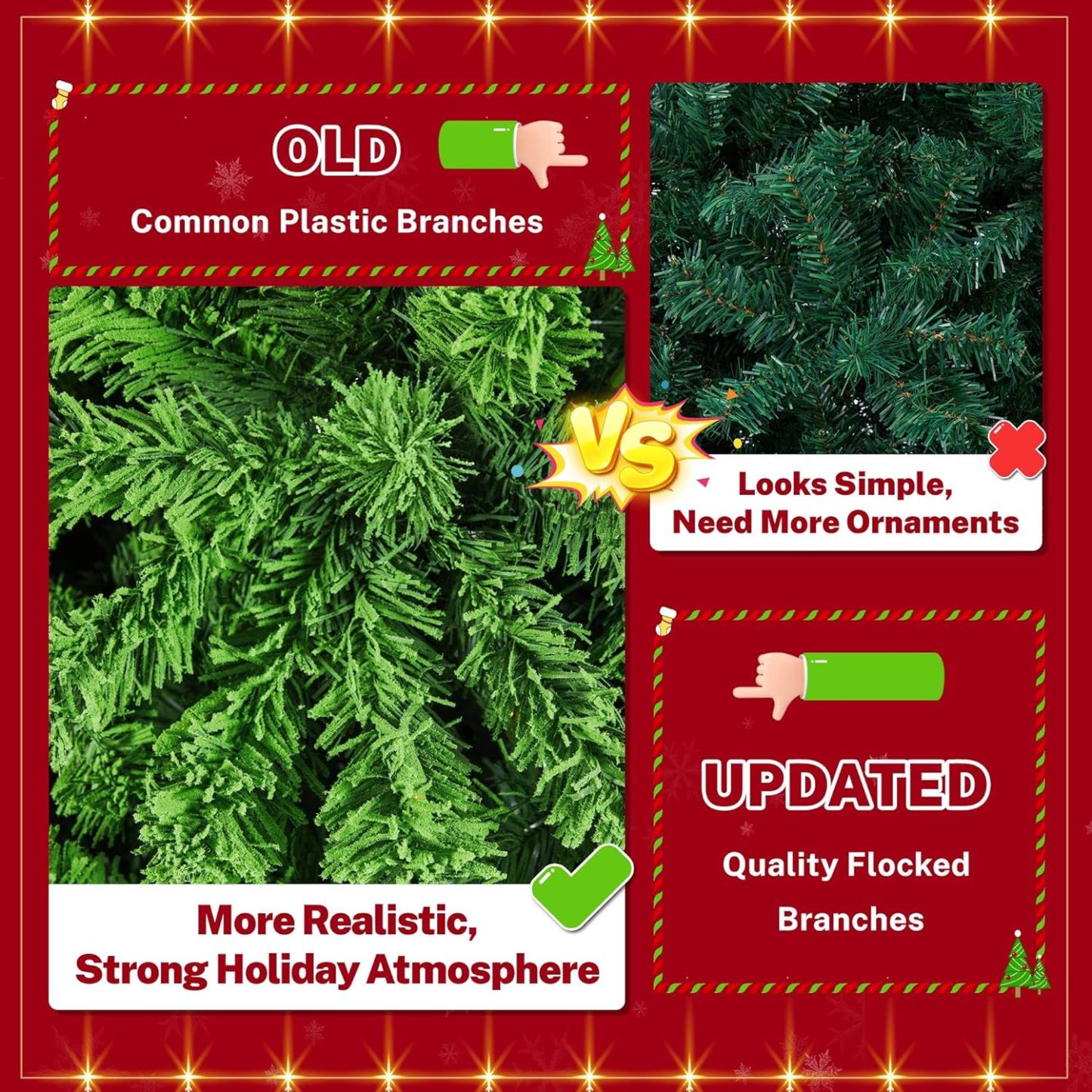 Yaheetech 7.5ft Pre-lit Artificial Christmas Tree W/Incandescent Warm White Lights, Snow Flocked Full Prelighted Xmas Tree W/1284 Branch Tips, 550 Incandescent Lights & Foldable Stand, Green & White