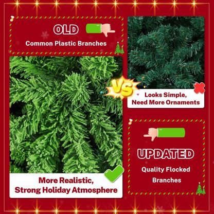 Yaheetech 7.5ft Pre-lit Artificial Christmas Tree W/Incandescent Warm White Lights, Snow Flocked Full Prelighted Xmas Tree W/1284 Branch Tips, 550 Incandescent Lights & Foldable Stand, Green & White