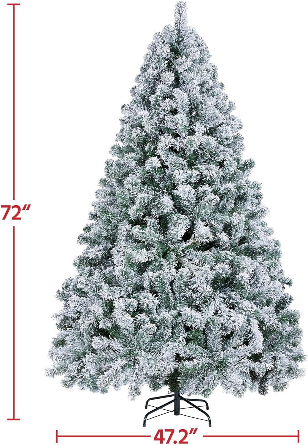 Yaheetech 7.5ft Pre-lit Artificial Christmas Tree W/Incandescent Warm White Lights, Snow Flocked Full Prelighted Xmas Tree W/1284 Branch Tips, 550 Incandescent Lights & Foldable Stand, Green & White