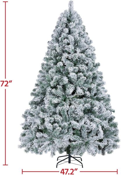 Yaheetech 7.5ft Pre-lit Artificial Christmas Tree W/Incandescent Warm White Lights, Snow Flocked Full Prelighted Xmas Tree W/1284 Branch Tips, 550 Incandescent Lights & Foldable Stand, Green & White