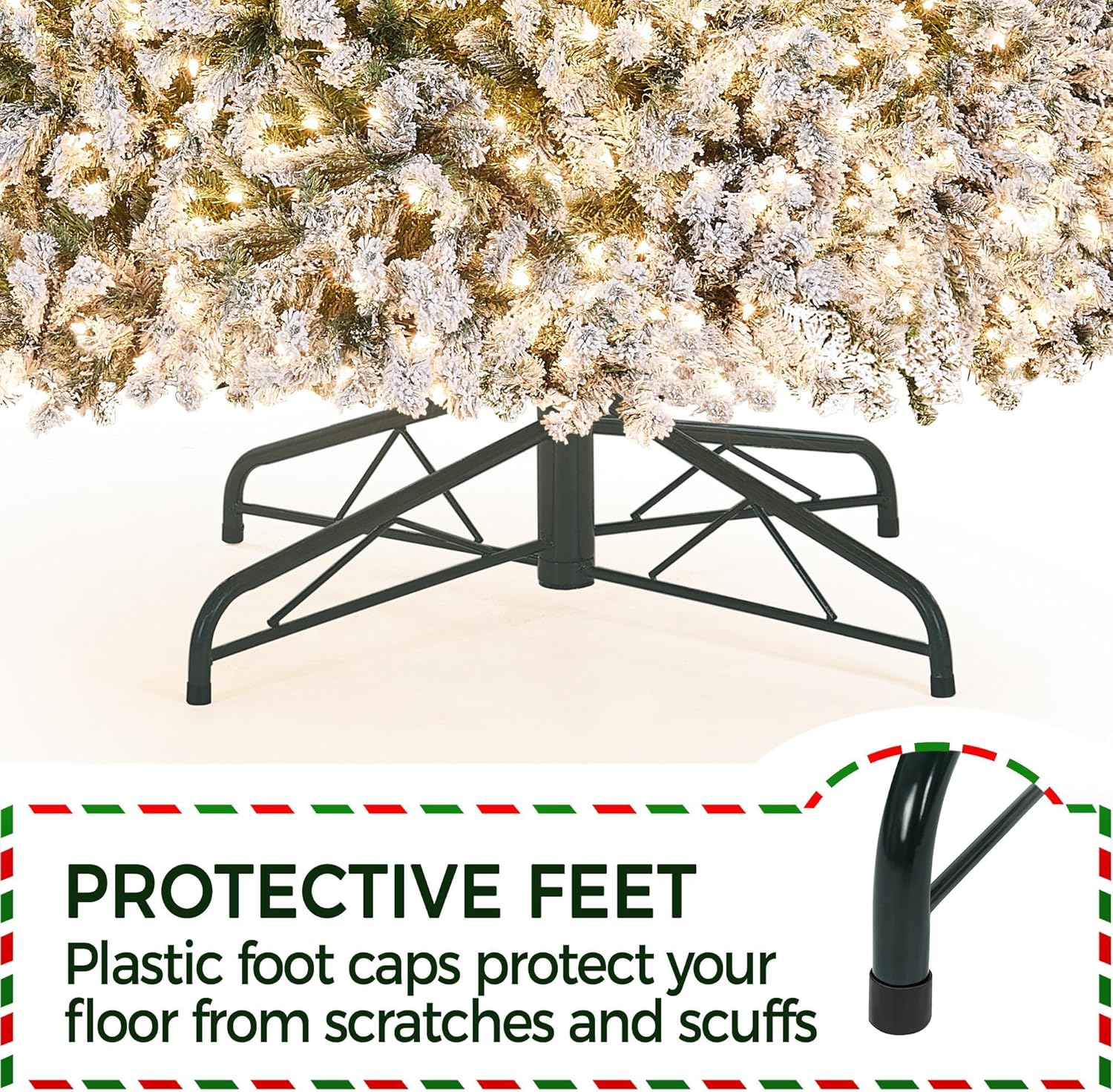 Yaheetech 7.5ft Pre-lit Artificial Christmas Tree W/Incandescent Warm White Lights, Snow Flocked Full Prelighted Xmas Tree W/1284 Branch Tips, 550 Incandescent Lights & Foldable Stand, Green & White