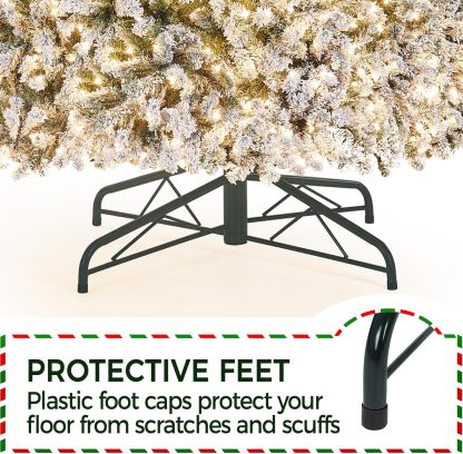 Yaheetech 7.5ft Pre-lit Artificial Christmas Tree W/Incandescent Warm White Lights, Snow Flocked Full Prelighted Xmas Tree W/1284 Branch Tips, 550 Incandescent Lights & Foldable Stand, Green & White