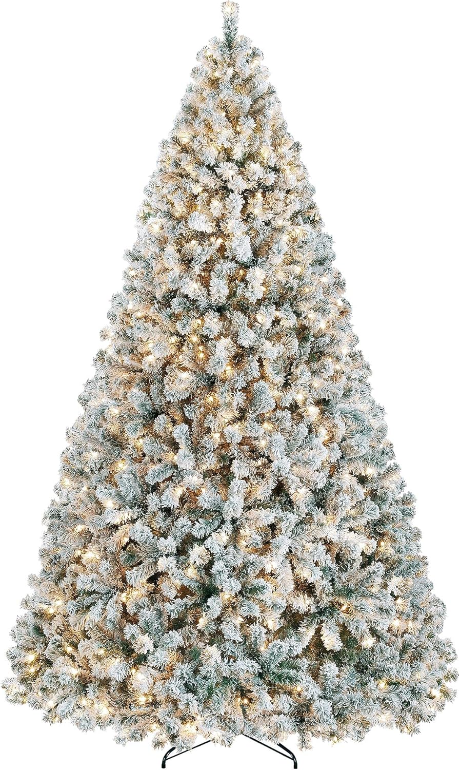 Yaheetech 7.5ft Pre-lit Artificial Christmas Tree W/Incandescent Warm White Lights, Snow Flocked Full Prelighted Xmas Tree W/1284 Branch Tips, 550 Incandescent Lights & Foldable Stand, Green & White