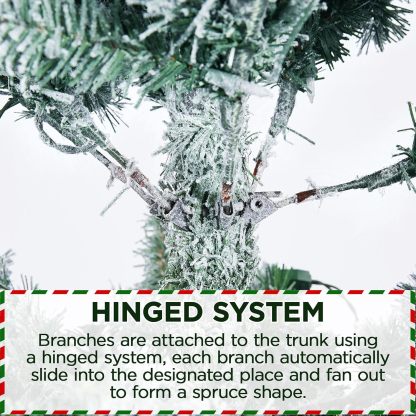 Yaheetech 7.5ft Pre-lit Artificial Christmas Tree W/Incandescent Warm White Lights, Snow Flocked Full Prelighted Xmas Tree W/1284 Branch Tips, 550 Incandescent Lights & Foldable Stand, Green & White