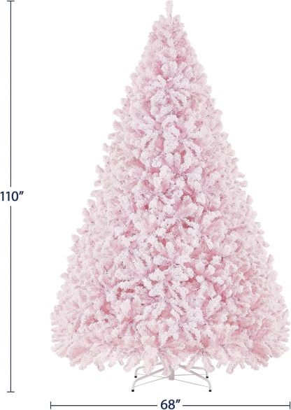 Yaheetech 7.5ft Pre-lit Artificial Christmas Tree W/Incandescent Warm White Lights, Snow Flocked Full Prelighted Xmas Tree W/1284 Branch Tips, 550 Incandescent Lights & Foldable Stand, Green & White