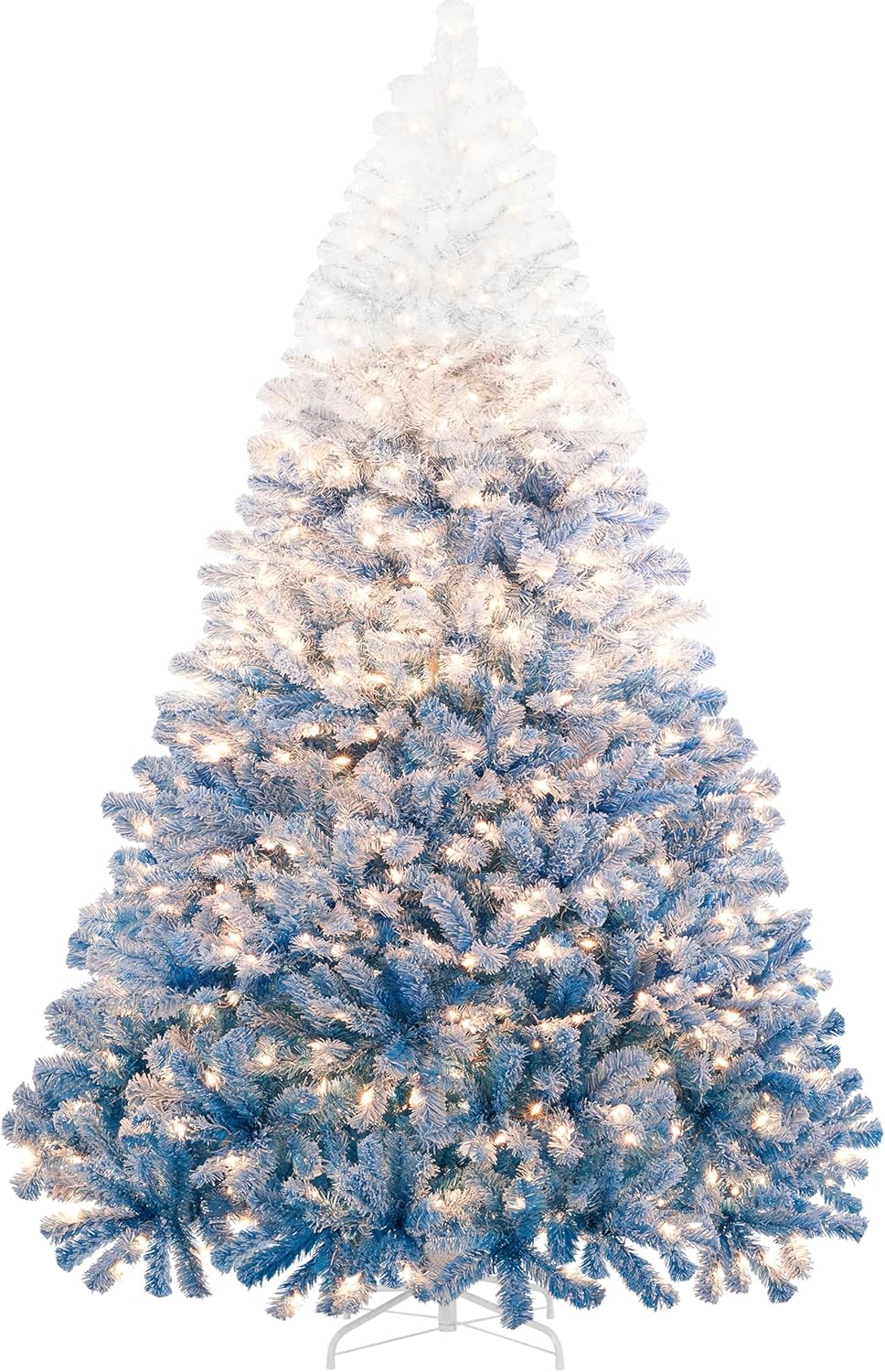 Yaheetech 7.5ft Pre-lit Artificial Christmas Tree W/Incandescent Warm White Lights, Snow Flocked Full Prelighted Xmas Tree W/1284 Branch Tips, 550 Incandescent Lights & Foldable Stand, Green & White