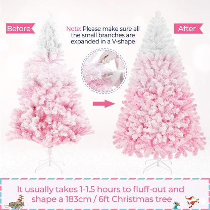 Yaheetech 7.5ft Pre-lit Artificial Christmas Tree W/Incandescent Warm White Lights, Snow Flocked Full Prelighted Xmas Tree W/1284 Branch Tips, 550 Incandescent Lights & Foldable Stand, Green & White