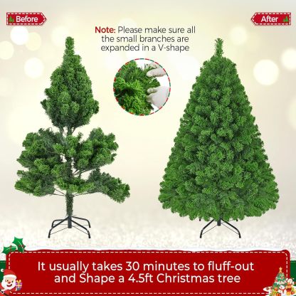 Yaheetech 7.5ft Pre-lit Artificial Christmas Tree W/Incandescent Warm White Lights, Snow Flocked Full Prelighted Xmas Tree W/1284 Branch Tips, 550 Incandescent Lights & Foldable Stand, Green & White
