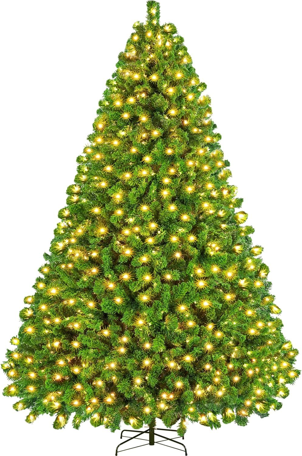 Yaheetech 7.5ft Pre-lit Artificial Christmas Tree W/Incandescent Warm White Lights, Snow Flocked Full Prelighted Xmas Tree W/1284 Branch Tips, 550 Incandescent Lights & Foldable Stand, Green & White