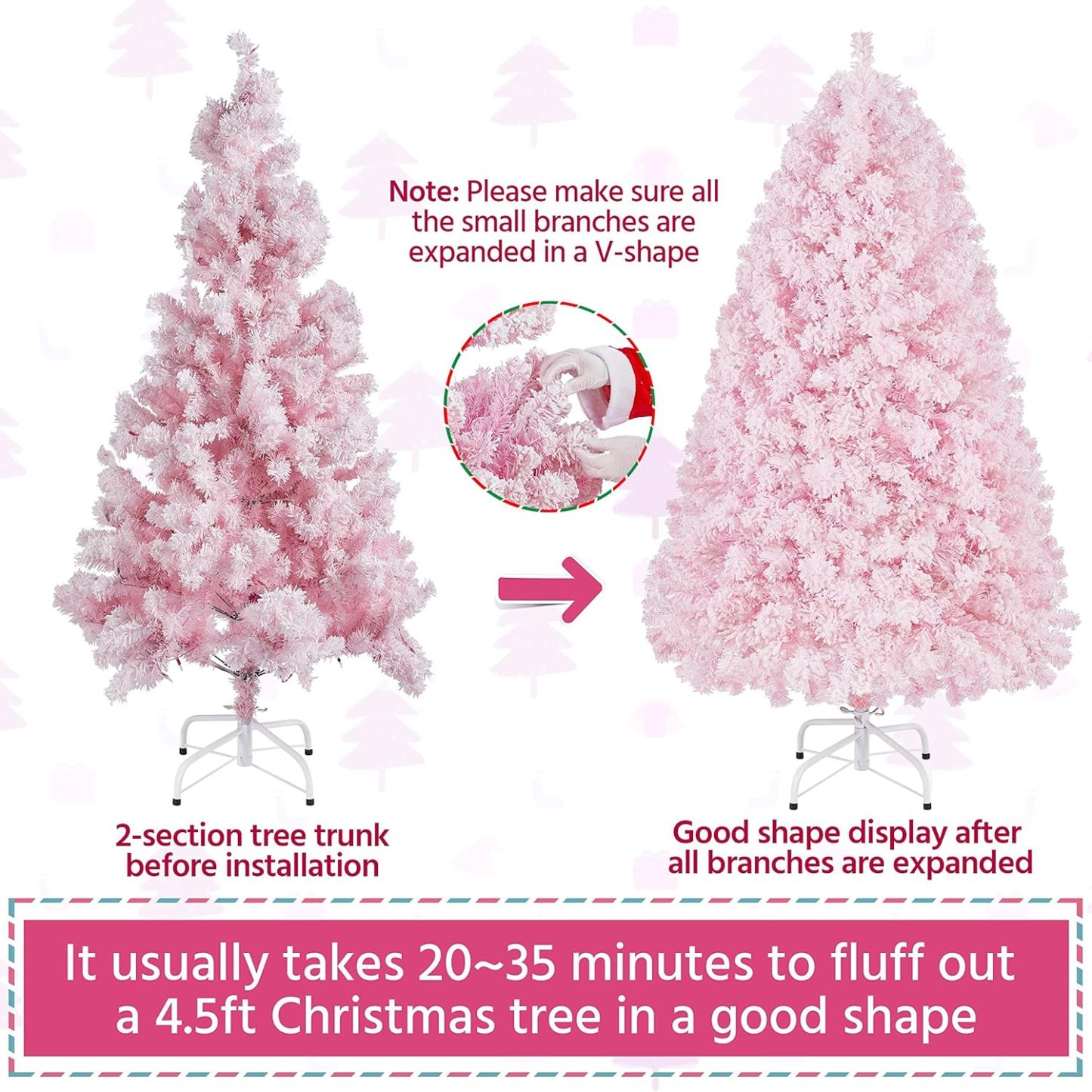 Yaheetech 7.5ft Pre-lit Artificial Christmas Tree W/Incandescent Warm White Lights, Snow Flocked Full Prelighted Xmas Tree W/1284 Branch Tips, 550 Incandescent Lights & Foldable Stand, Green & White