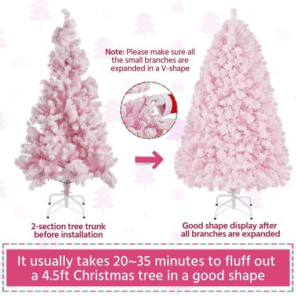 Yaheetech 7.5ft Pre-lit Artificial Christmas Tree W/Incandescent Warm White Lights, Snow Flocked Full Prelighted Xmas Tree W/1284 Branch Tips, 550 Incandescent Lights & Foldable Stand, Green & White