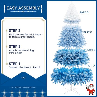 Yaheetech 7.5ft Pre-lit Artificial Christmas Tree W/Incandescent Warm White Lights, Snow Flocked Full Prelighted Xmas Tree W/1284 Branch Tips, 550 Incandescent Lights & Foldable Stand, Green & White