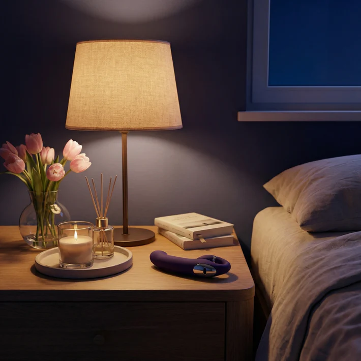 Nightstand with lamp and device