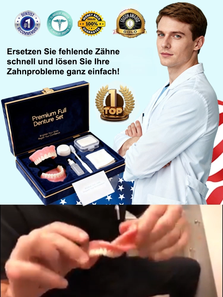 【 Essen + Trinken wie mit echten Zähnen】 US-Patent Vollgebiss-Set | Zahnarzt-Empfehlung | FDA-Zertifiziert | In 3 Min anpassbar | Ohne Haftcreme | Sicherer Halt🦷✨
