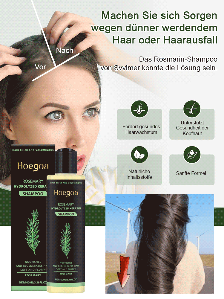Hoegoa Rosmarin Keratin Shampoo | Empfohlen von Dermatologen | 10x Haarwuchs-Konzentrat | Stoppt Haarausfall & schafft Volumen | Ohne Silikone | Vegan 🌿💆