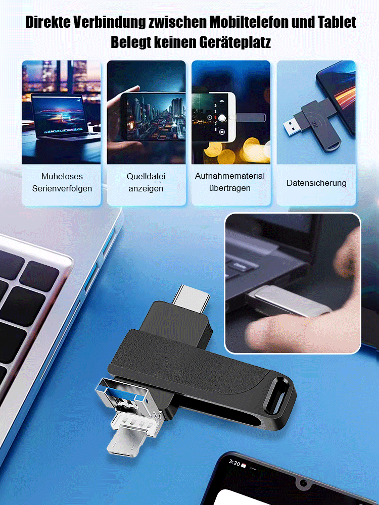 [Kompatibel mit 95 % aller elektronischen Geräte] 2 TB 4-in-1-USB-Flash-Laufwerk