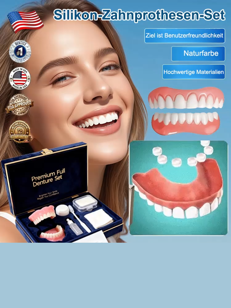 【 Essen + Trinken wie mit echten Zähnen】 US-Patent Vollgebiss-Set | Zahnarzt-Empfehlung | FDA-Zertifiziert | In 3 Min anpassbar | Ohne Haftcreme | Sicherer Halt🦷✨