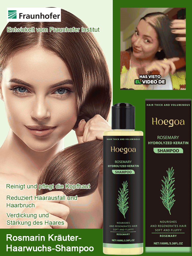 Hoegoa Rosmarin Keratin Shampoo | Empfohlen von Dermatologen | 10x Haarwuchs-Konzentrat | Stoppt Haarausfall & schafft Volumen | Ohne Silikone | Vegan 🌿💆