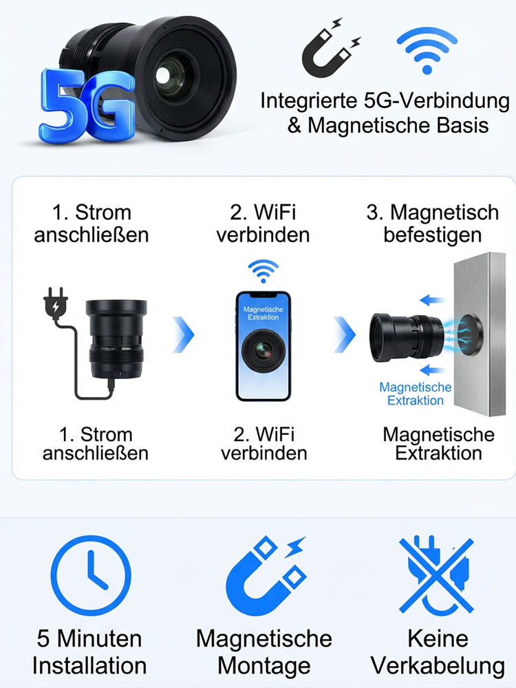 3MP Mini-Sicherheitskamera Kabellos | 100% Abo-frei | Montage ohne Bohren | AES-256 Datenschutz | Nachtsicht & KI-Alarm 🏠👁️