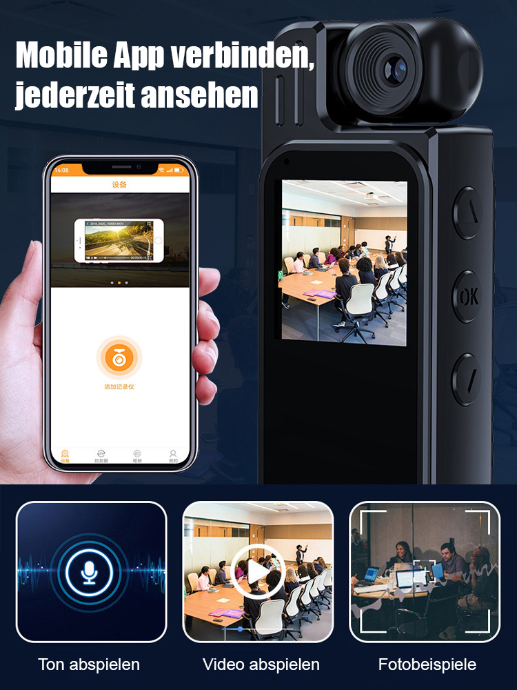 【Aufnahme mit nur einem Klick】Hochauflösende, tragbare Sportkamera mit Bildschirm✨Keine Steckdose oder Internetverbindung erforderlich