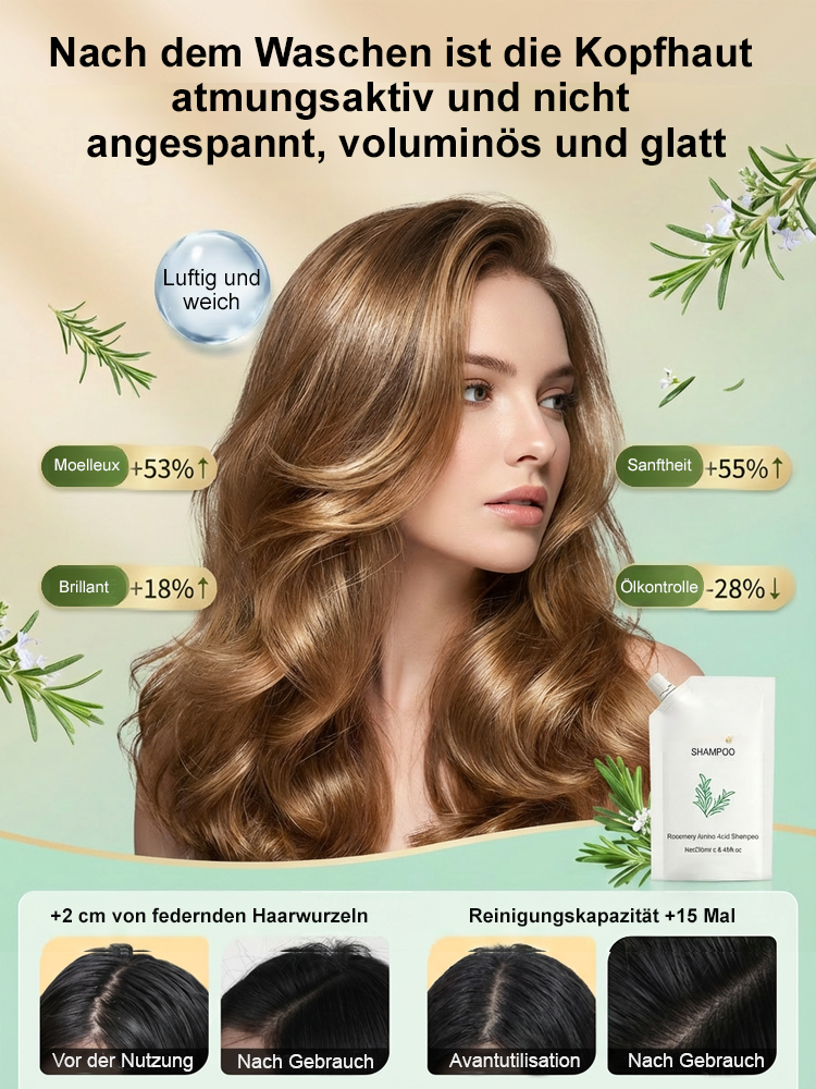 [Geld-zurück-Garantie]Rosmarin Aminosäure Shampoo | Von Dermatologen empfohlen | 10-fach Haarwuchs-Konzentrat | Stoppt Haarausfall | Mehr Volumen | Silikonfrei | Vegan 🌿✨