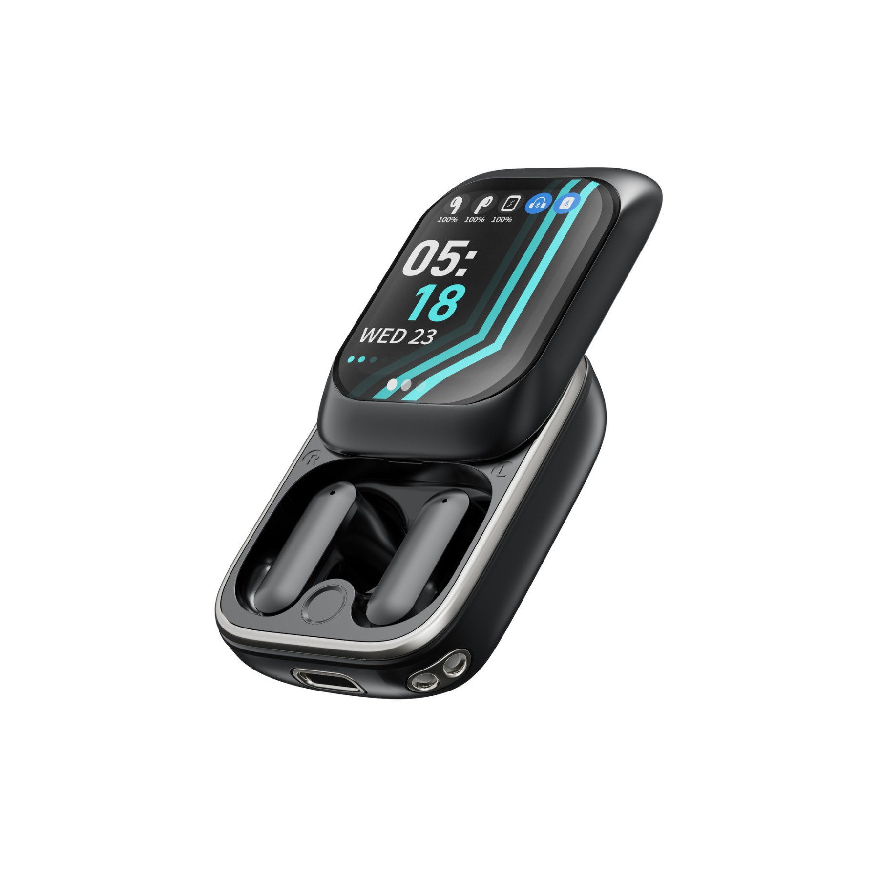 Schiebe Bluetooth Kopfhörer mit Display APP Anrufgeräuschunterdrückung ENC