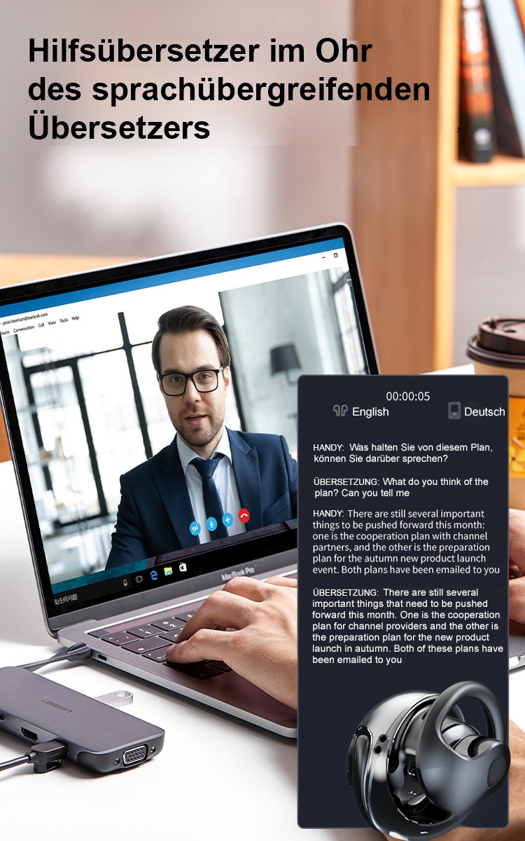 【Mehrsprachige KI-Simultanübersetzung】Intelligente kabellose Bluetooth-Übersetzungskopfhörer