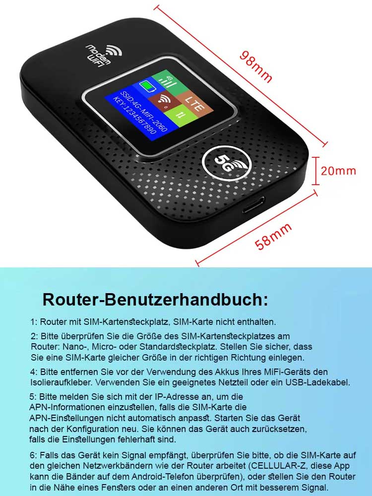 Mobiler 5G Router Hotspot | Ohne Vertrag & Abo | TÜV geprüft | 🚀500 MBit/s Highspeed | Weltweite Nutzung
