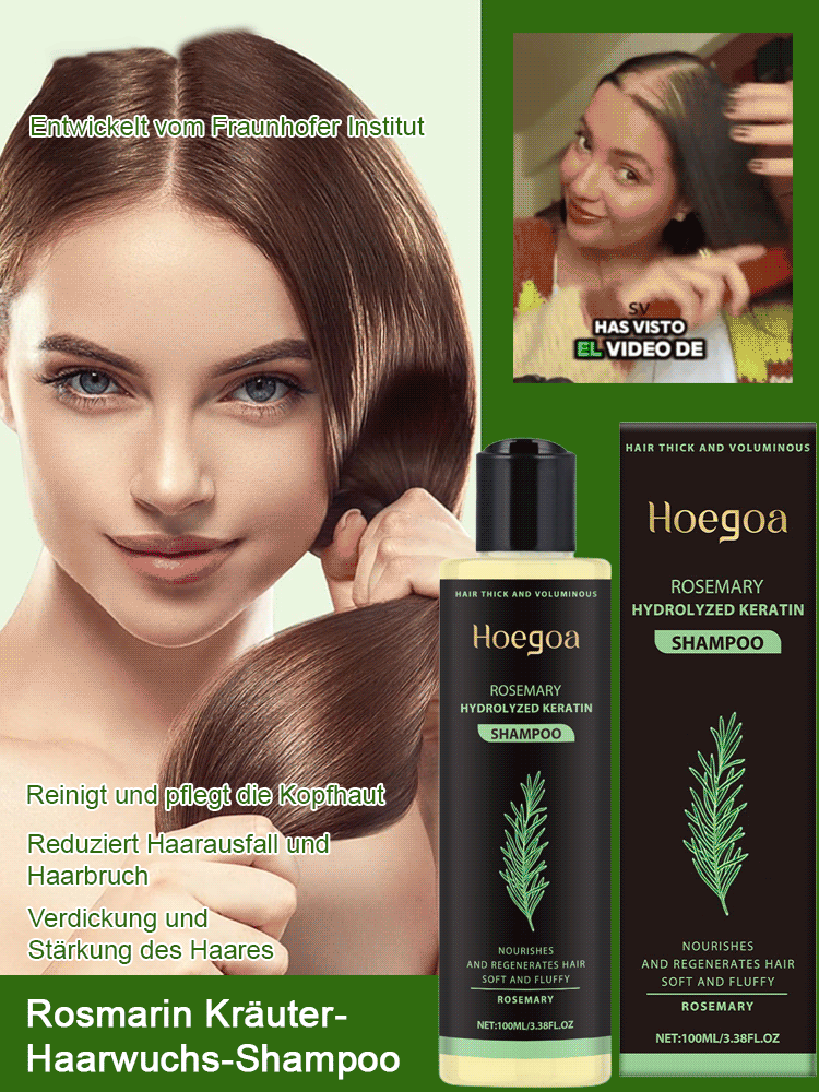 【1 + 1 Gratis🎁】Hoegoa Rosmarin Keratin Shampoo | Empfohlen von Dermatologen | 10x Haarwuchs-Konzentrat | Stoppt Haarausfall & schafft Volumen | Ohne Silikone | Vegan 🌿💆
