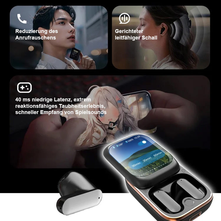 Schiebe Bluetooth Kopfhörer mit Display APP Anrufgeräuschunterdrückung ENC
