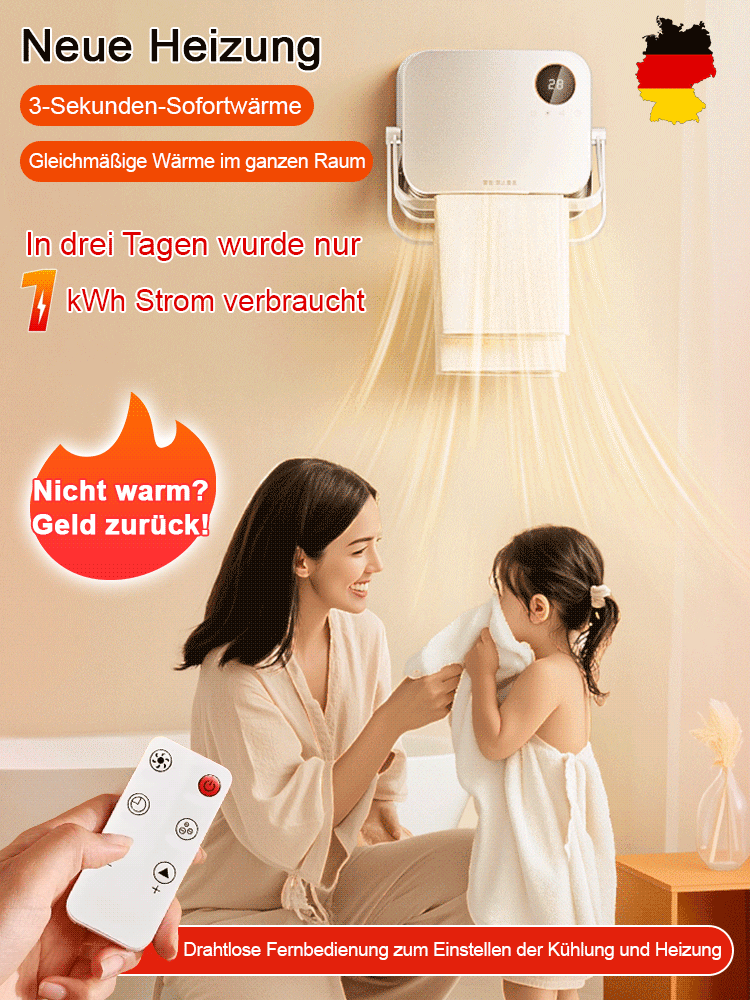 【3 Sekunden Sofortwärme】Kalt- und Warmluft Heizgebläse für Boden und Tisch