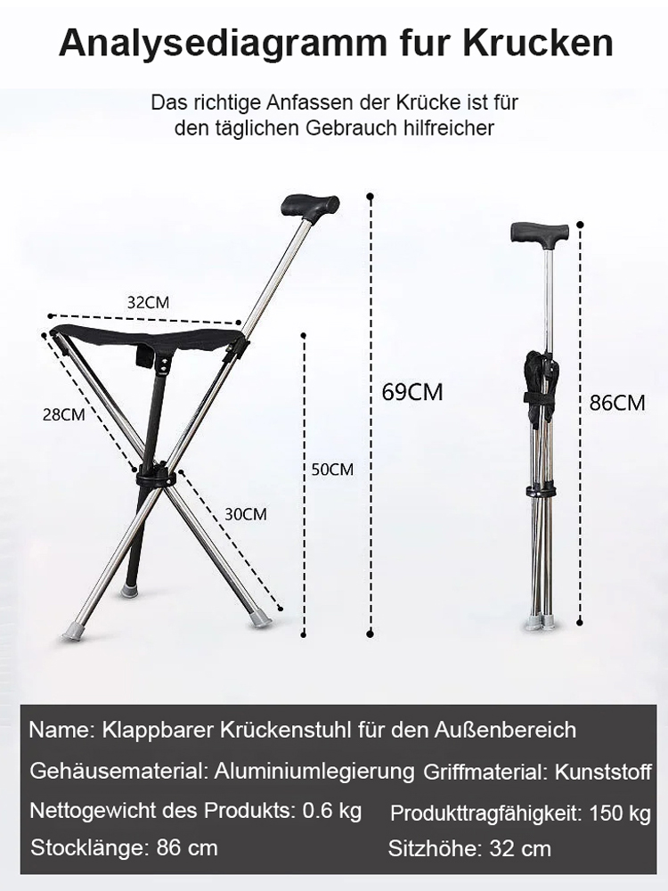 In 1 Sekunde zum Stuhl entfalten, in 2 Sekunden zurück zum Stock 🌟 Kippen beim Sitzen ausgeschlossen. Gewinner des Red Dot Design Awards 🌟 Rost- und verformungsfrei für 50 Jahre🌟