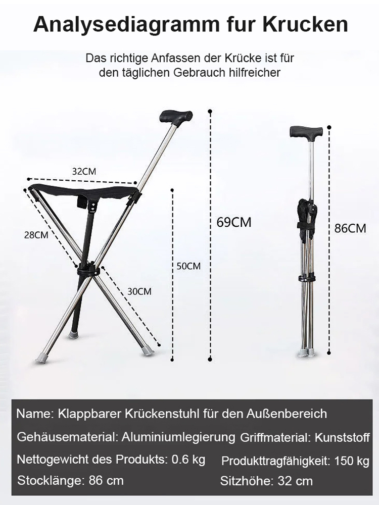 In 1 Sekunde zum Stuhl entfalten, in 2 Sekunden zurück zum Stock 🌟 Kippen beim Sitzen ausgeschlossen. Gewinner des Red Dot Design Awards 🌟 Rost- und verformungsfrei für 50 Jahre🌟