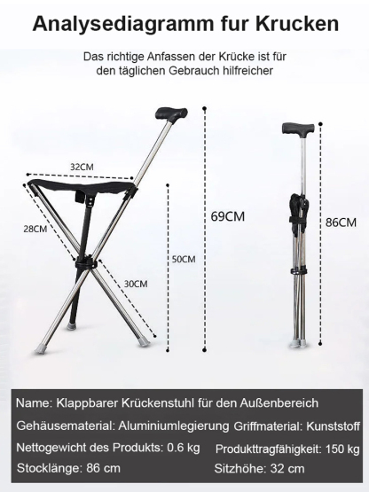 In 1 Sekunde zum Stuhl entfalten, in 2 Sekunden zurück zum Stock 🌟 Kippen beim Sitzen ausgeschlossen. Gewinner des Red Dot Design Awards 🌟 Rost- und verformungsfrei für 50 Jahre🌟