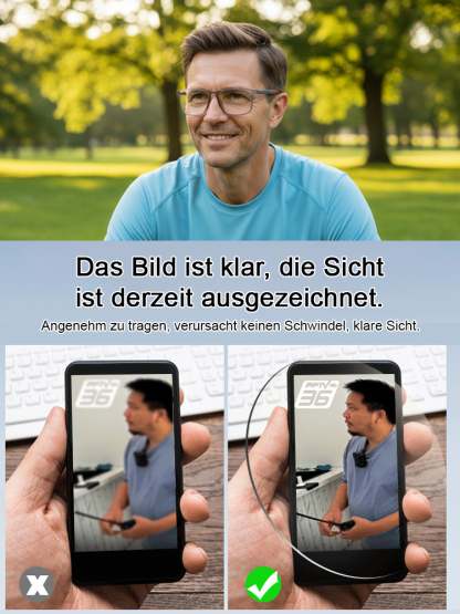 Superleichte Komfort-Brille 🌟 Kein Sehtest nötig! Die Dioptrien-Stärke passt sich automatisch von +1 bis +7 an 🌟 Bequem und sicher sitzend, passend für jede Gesichtsform.